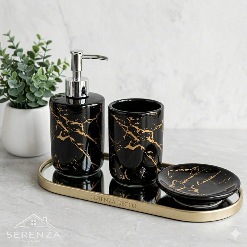 Kit para Banheiro 3 Peças em Cerâmica – Porta Sabonete, Saboneteira e Porta Escova