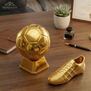 Kit Decoração Dourado — Troféu Bola de Ouro + Chuteira Metalizada