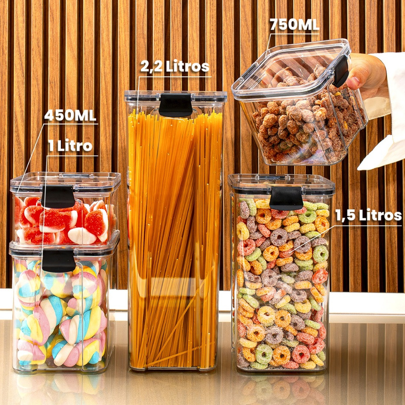 Conjunto de Potes Herméticos com Travas Transparentes