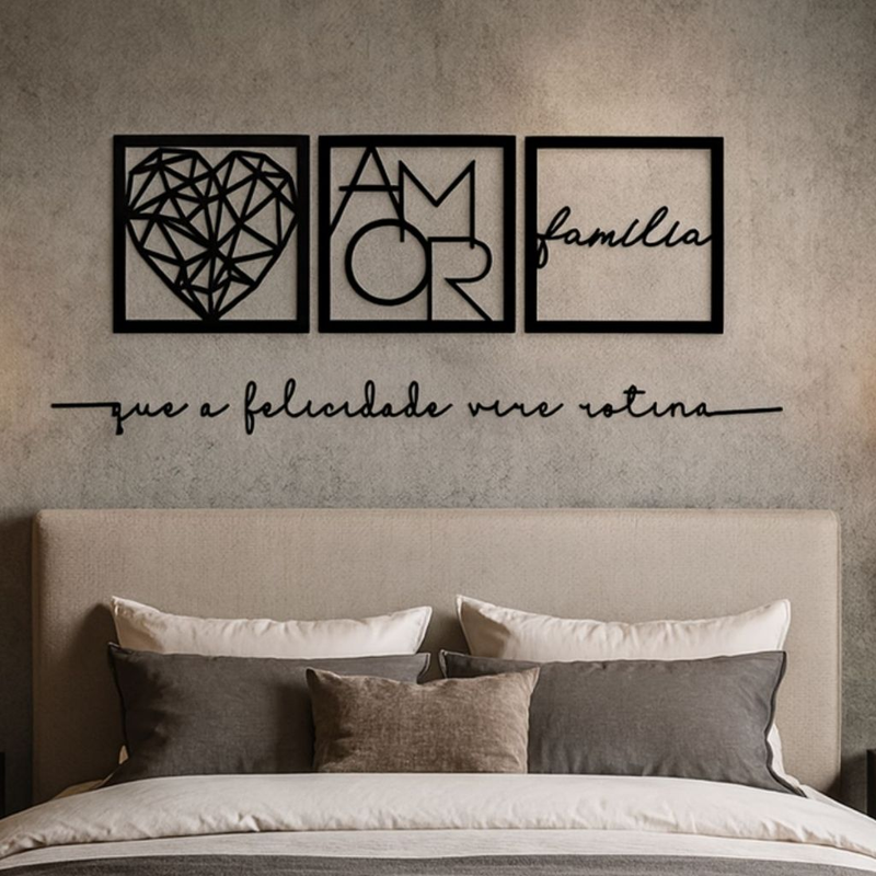 Kit 3 Quadros Decorativos com Frase em MDF